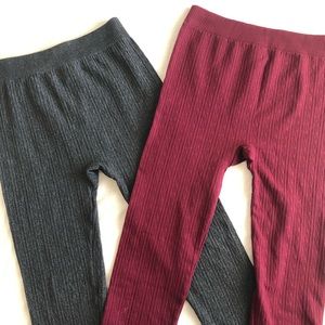 Gray & Maroon Textured Leggings